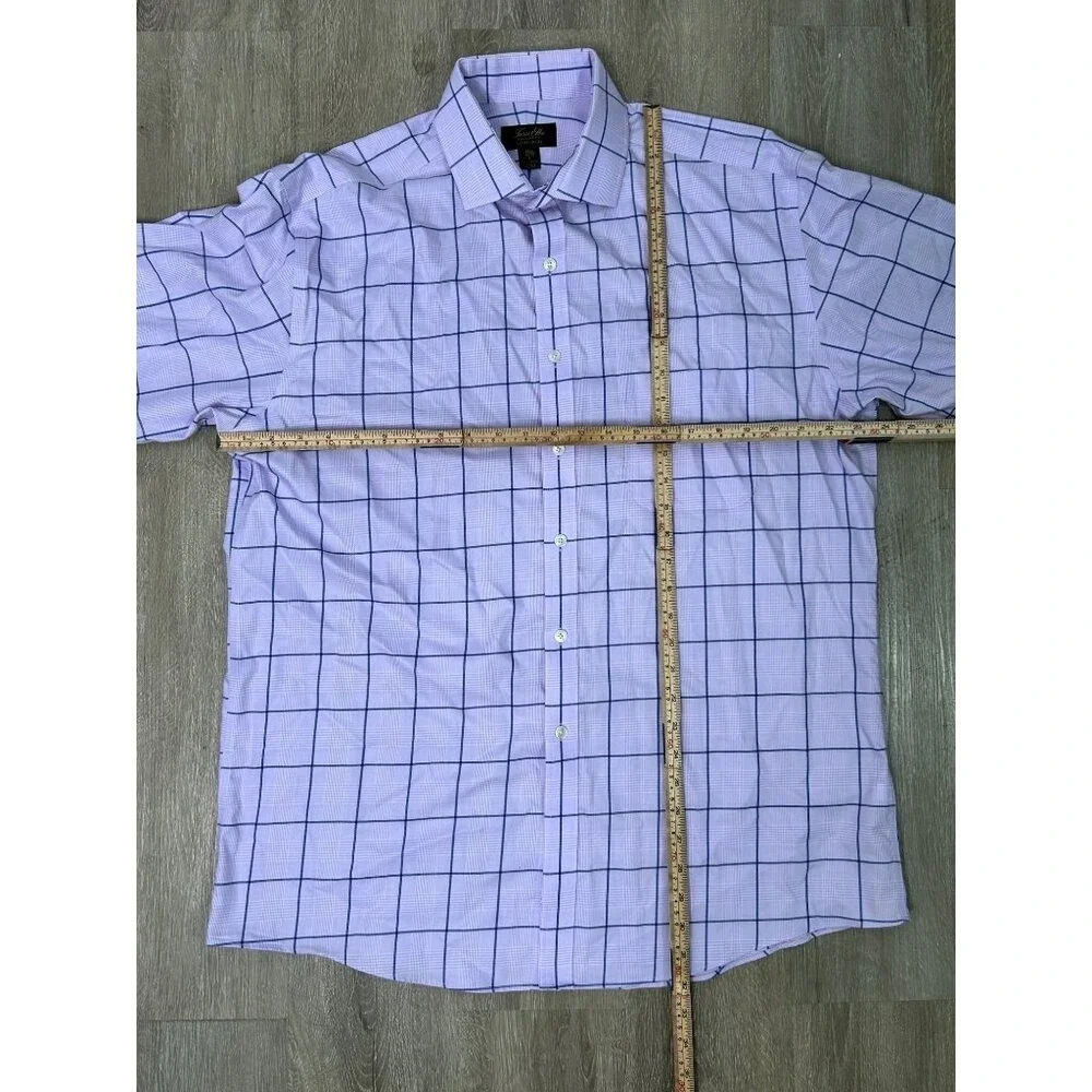 Tasso Elba Purple Navy‎ Plaid Button Up Shirt Men's 16-16.5 Large